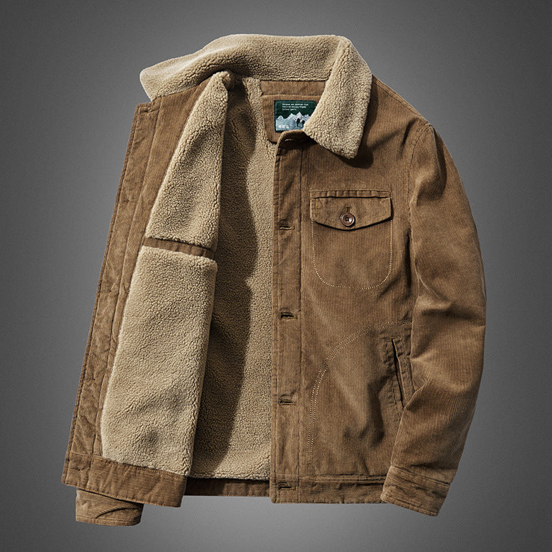 Men's fine cord worker jacket with full teddy lining and lapel collar Mune Fashion
