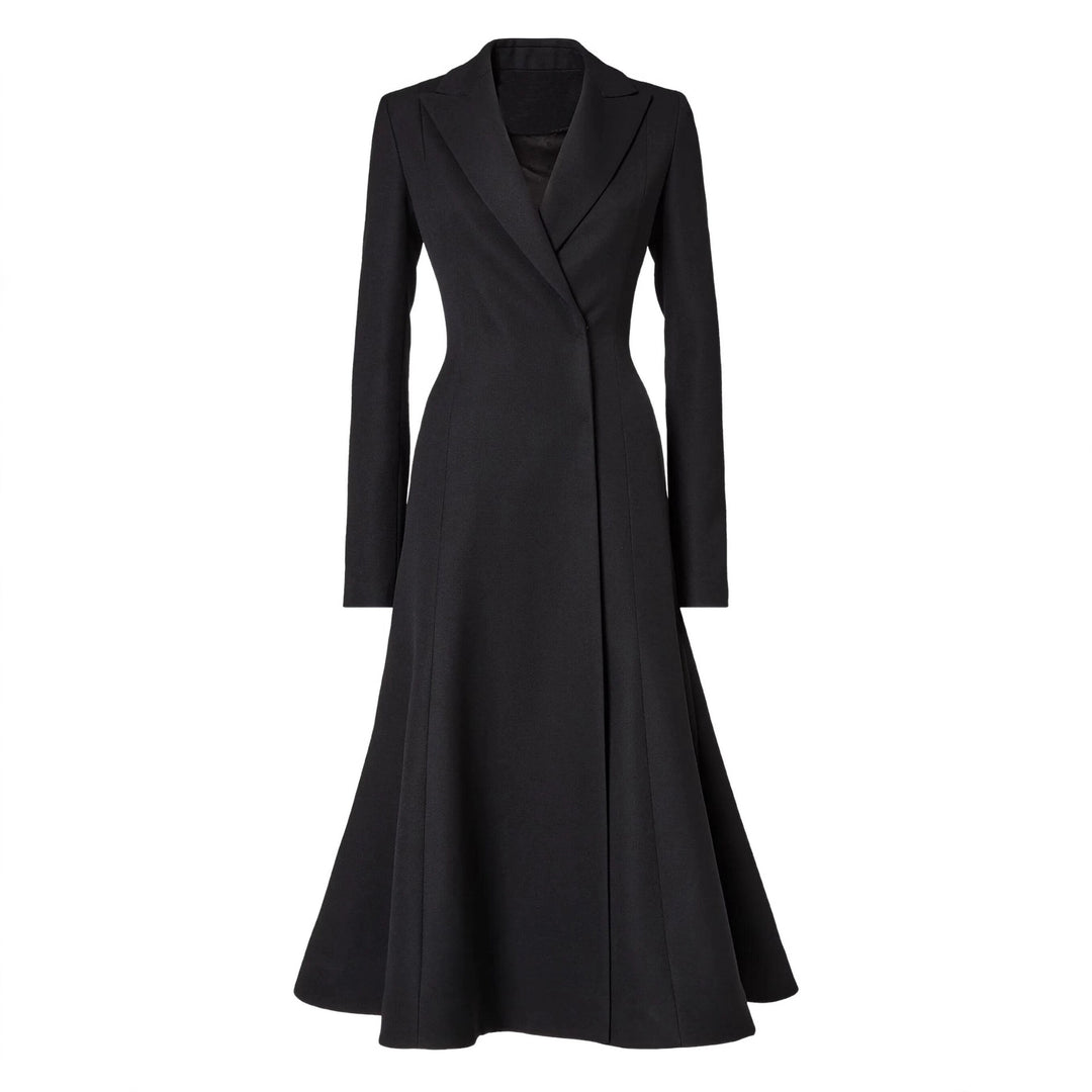 Women tailored long blazer coat with flared skirt part Mune Fashion