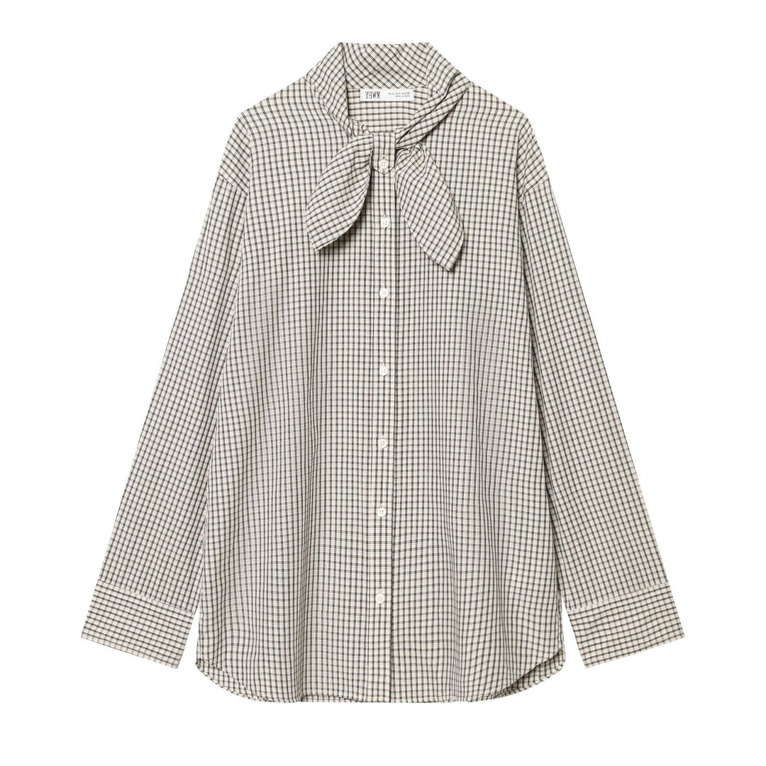 Ladies Checked Blouse Shirt with Bow Collar and Casual Fit Mune Fashion