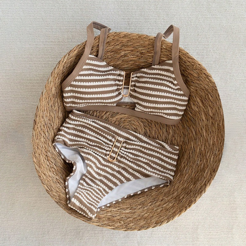 Women's high waist bikini set with trendy stripe pattern Mune Fashion