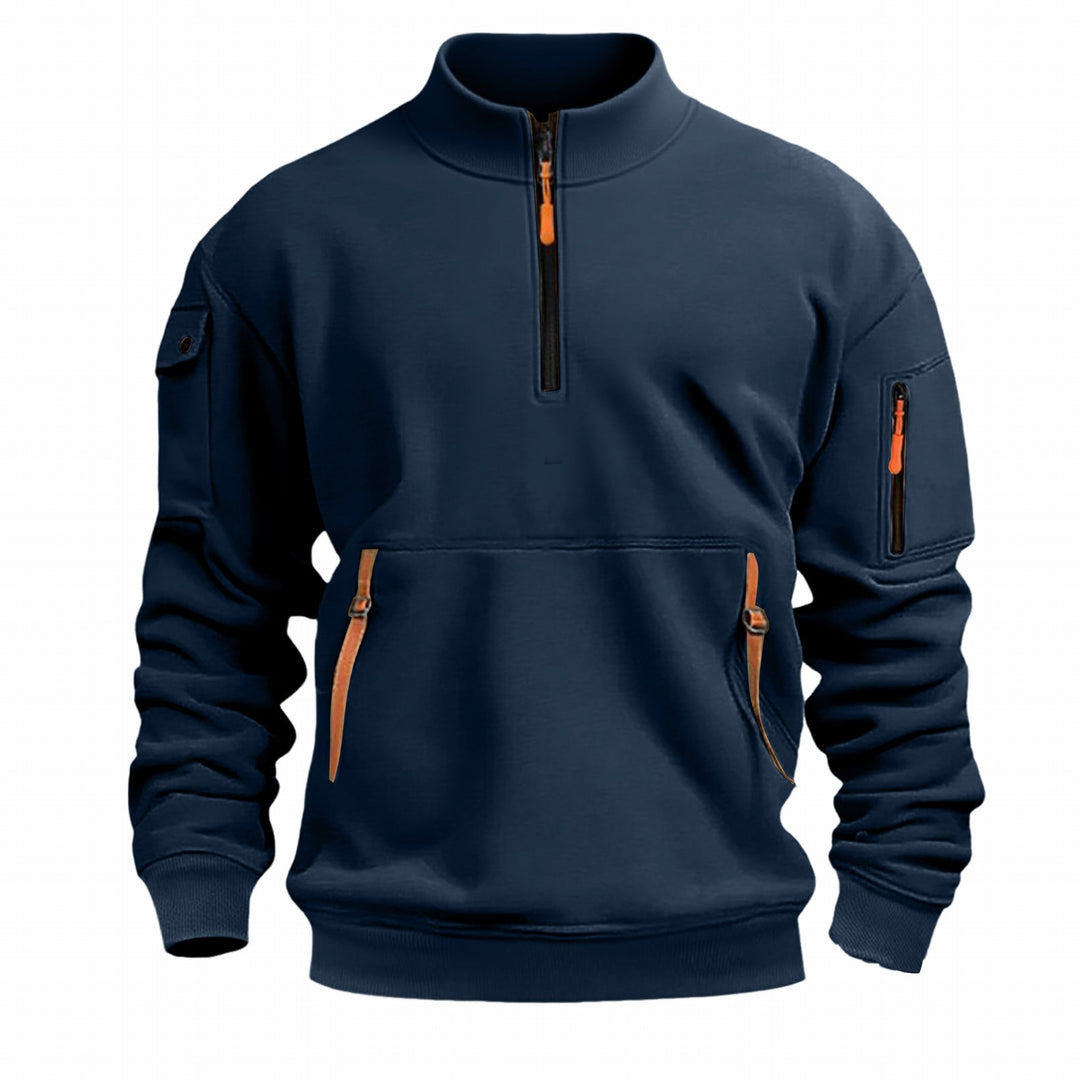 Men's nano sweatshirt with stand-up collar, half zipper, kangaroo pocket, and arm pocket Mune Fashion