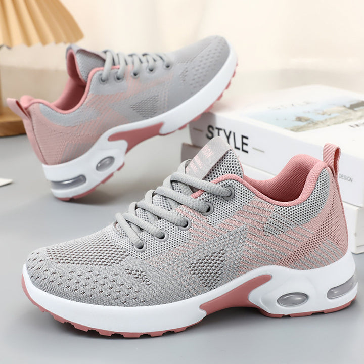 Women's sporty knit sneakers with shock-absorbing air unit, ergonomic comfort sole, and elastic lacing Mune Fashion