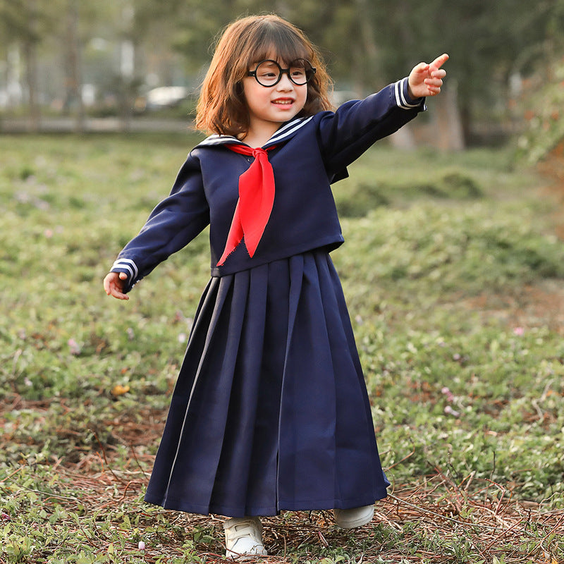 Girl sailor dress with large collar and red neckerchief Mune Fashion