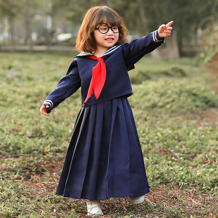 Girl sailor dress with large collar and red neckerchief Mune Fashion