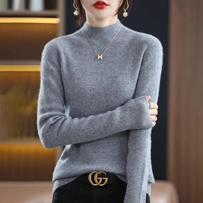 Women's Slim Short Roll Neck Sweater in Cozy Cashmere Look with Fine Rib Structure Mune Fashion