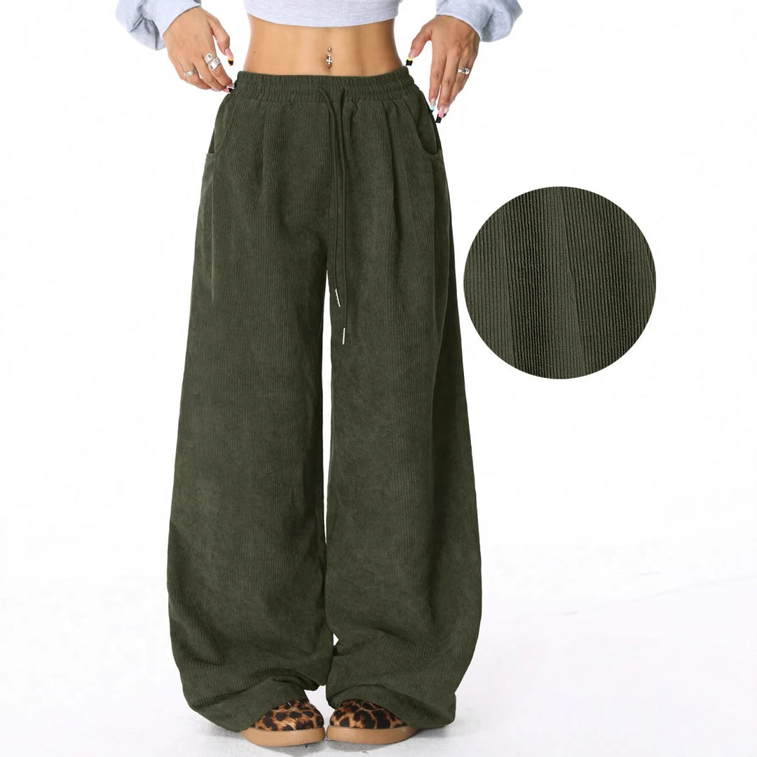 Ladies Wide Cord Trousers made of Fine Cord with High Elastic Waistband Mune Fashion