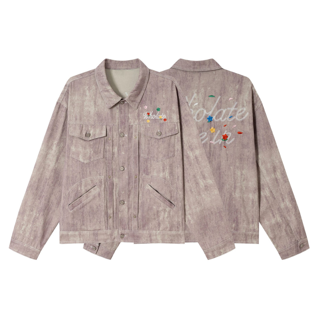 Women's short jacket in oversized workwear look with floral embroidery Mune Fashion