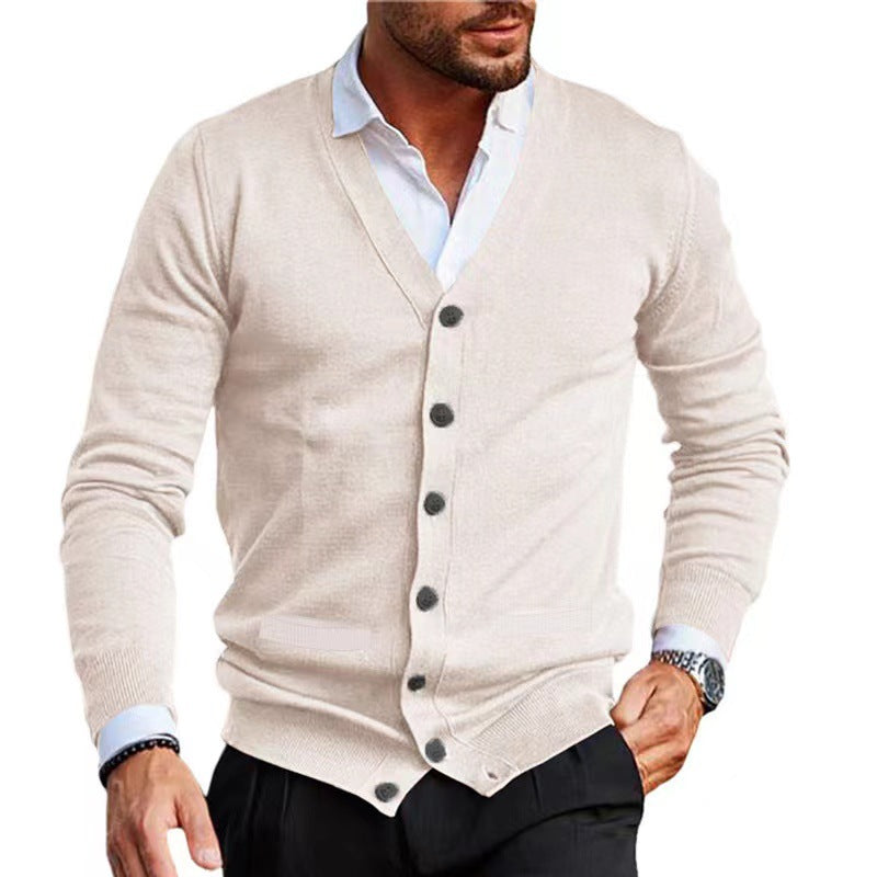 Men's fine knit V-neck cardigan with button placket and side pockets Mune Fashion