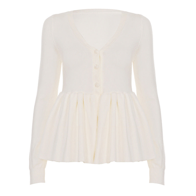 Women's long-sleeve top with empire waist, delicate button placket and lace trim Mune Fashion