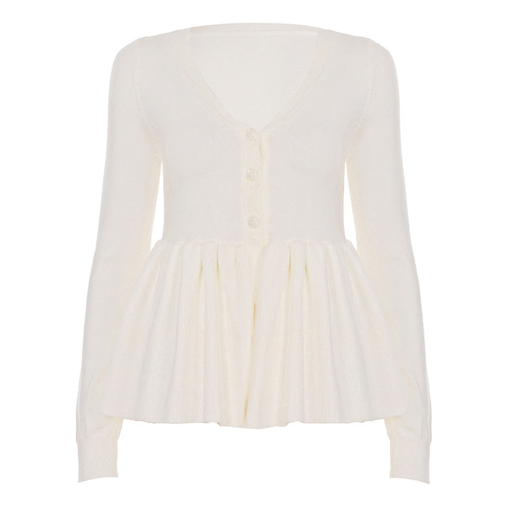 Women's long-sleeve top with empire waist, delicate button placket and lace trim Mune Fashion