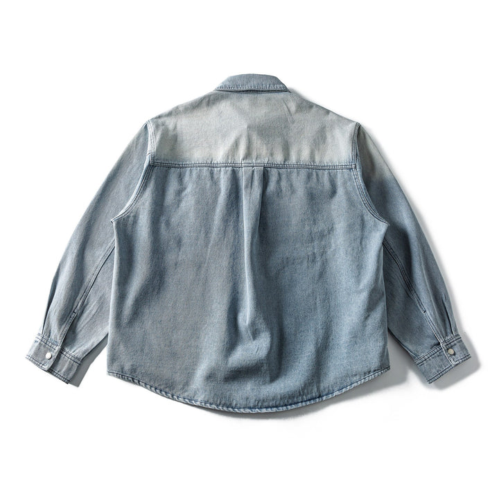 Women's Wide Denim Jacket in Oversized Cut with Snap Button Placket, Western Chest Pockets and Rounded Hem Mune Fashion