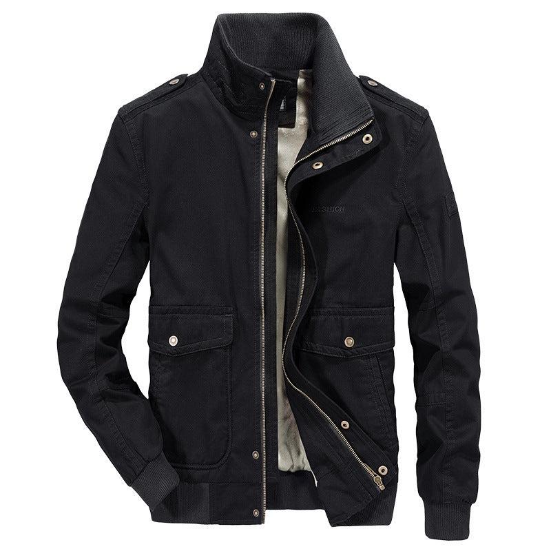 Men's robust canvas field bomber jacket with stand-up collar, shoulder flaps, and multiple pockets Mune Fashion