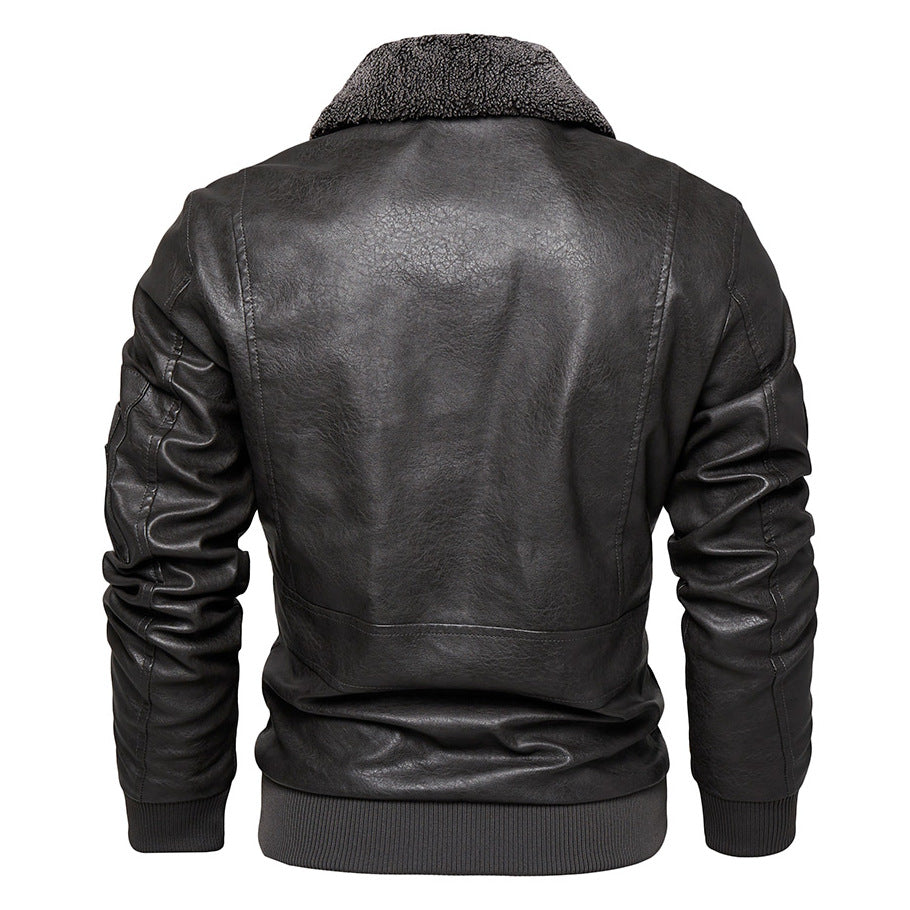 Men's Faux Leather Jacket with Padded Collar Mune Fashion