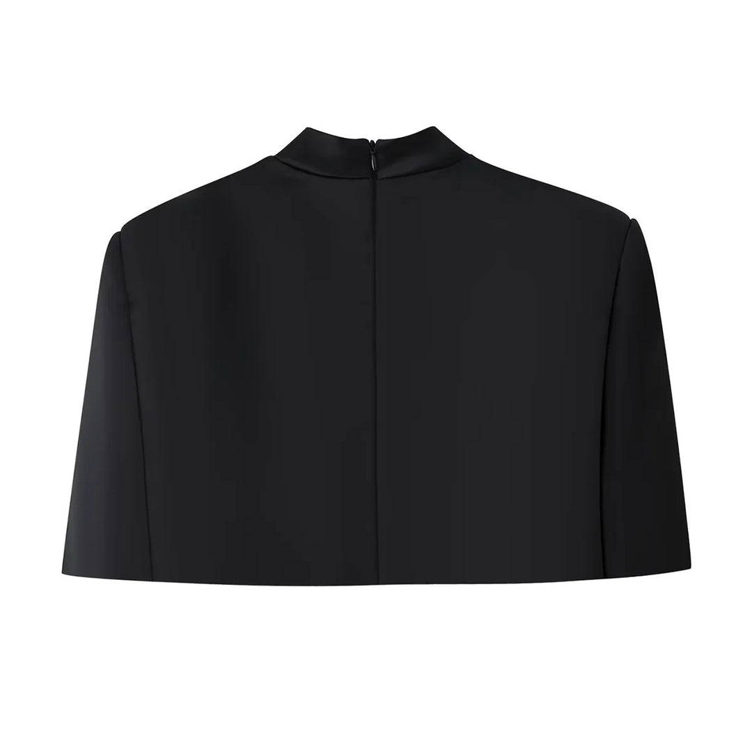 Women nan short Capelet top with stand collar, concealed back zipper and minimalist chest panel Mune Fashion