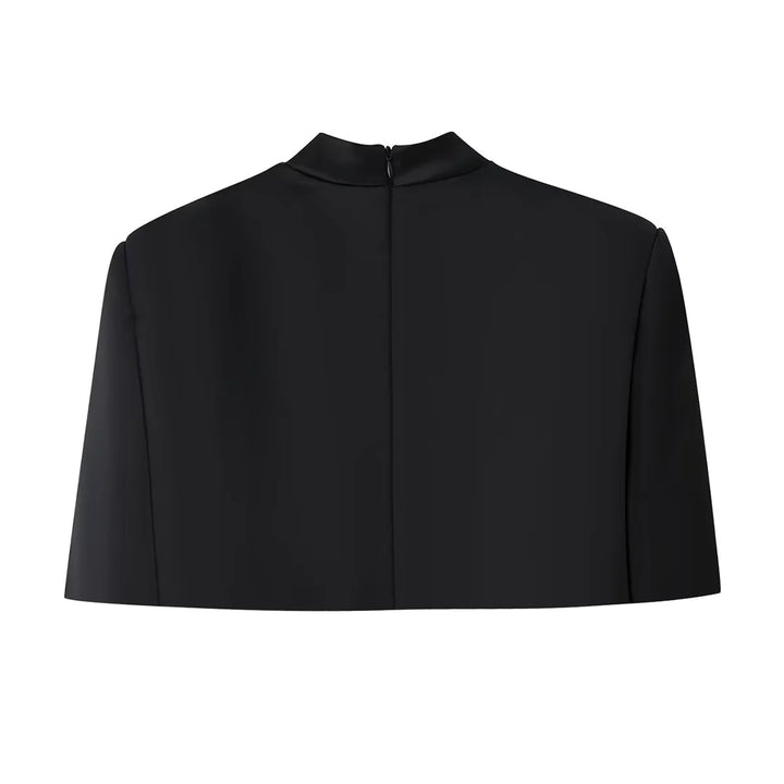 Women nan short Capelet top with stand collar, concealed back zipper and minimalist chest panel Mune Fashion