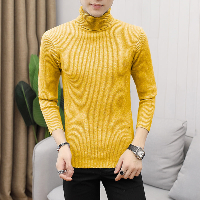 Men's ribbed turtleneck sweater fitted elastic fine knit Mune Fashion