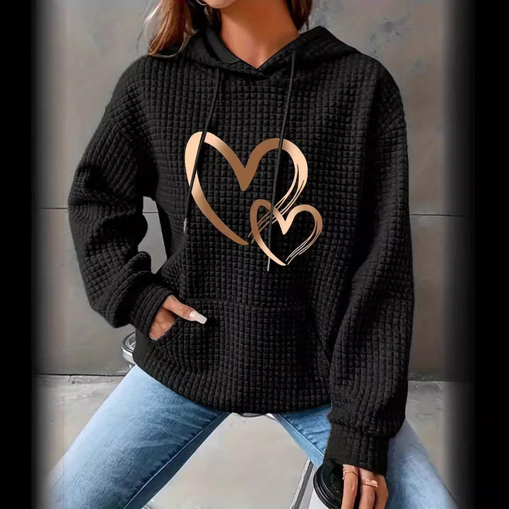 Women's hooded sweatshirt with waffle structure, kangaroo pocket and metallic heart print Mune Fashion