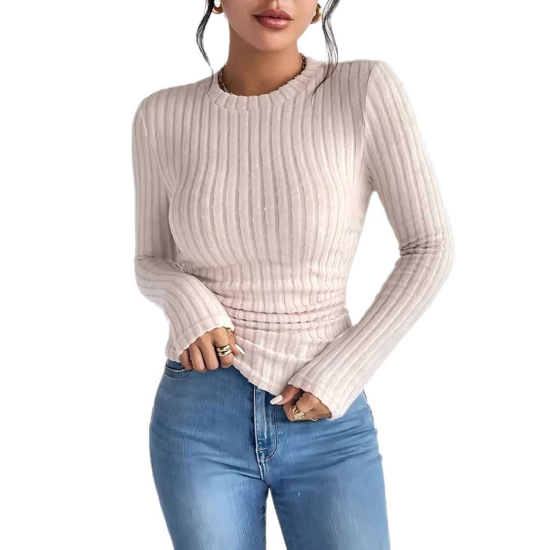 Women's Ribbed Long Sleeve Shirt with Vertical Pleated Look and Tailored Fit Mune Fashion
