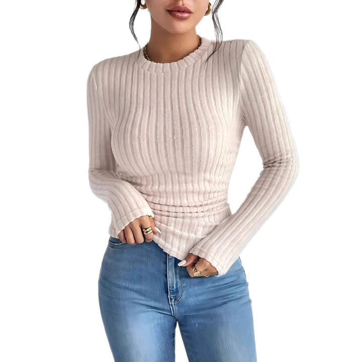 Women's Ribbed Long Sleeve Shirt with Vertical Pleated Look and Tailored Fit Mune Fashion