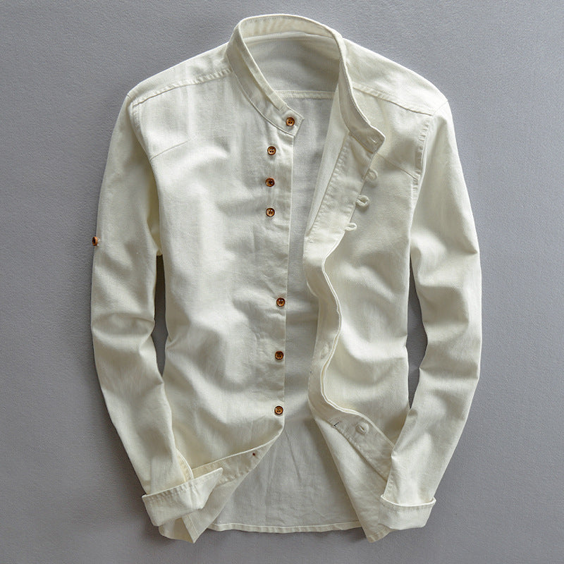 Men's casual stand-up collar shirt made of cotton blend with concealed button placket Mune Fashion