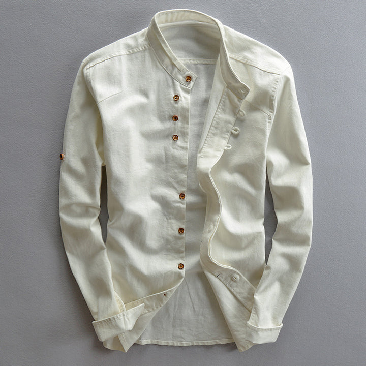 Men's casual stand-up collar shirt made of cotton blend with concealed button placket Mune Fashion