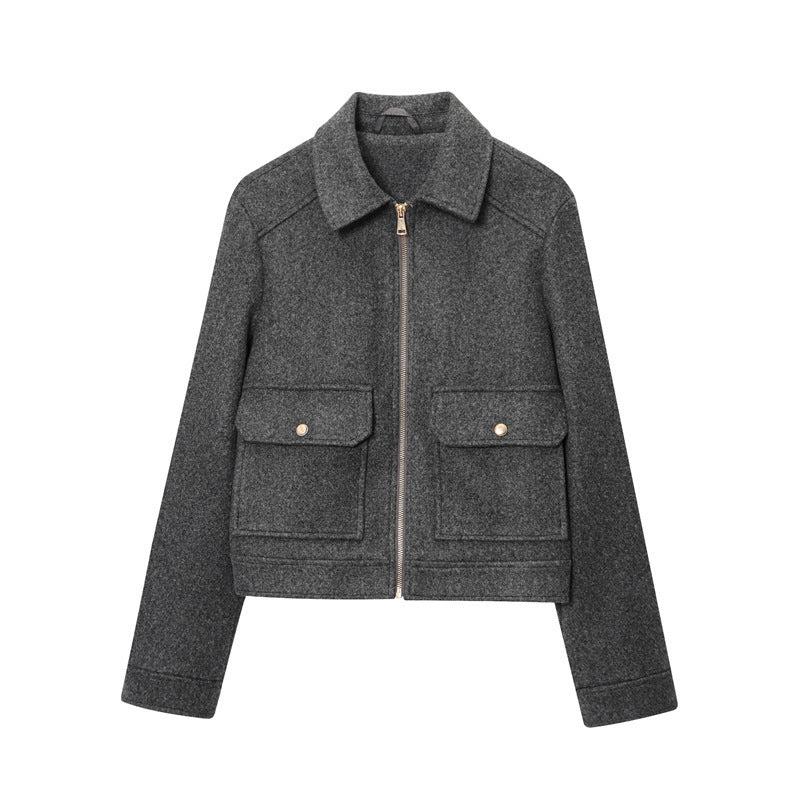 Women nan short tailored tweed jacket with full zip, patch pockets and Kent collar Mune Fashion