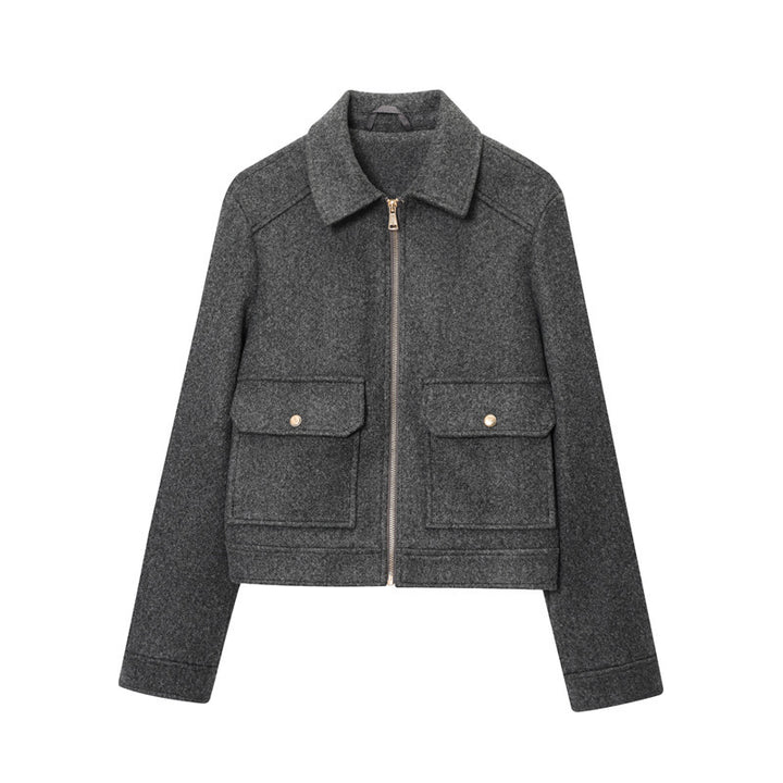 Women nan short tailored tweed jacket with full zip, patch pockets and Kent collar Mune Fashion