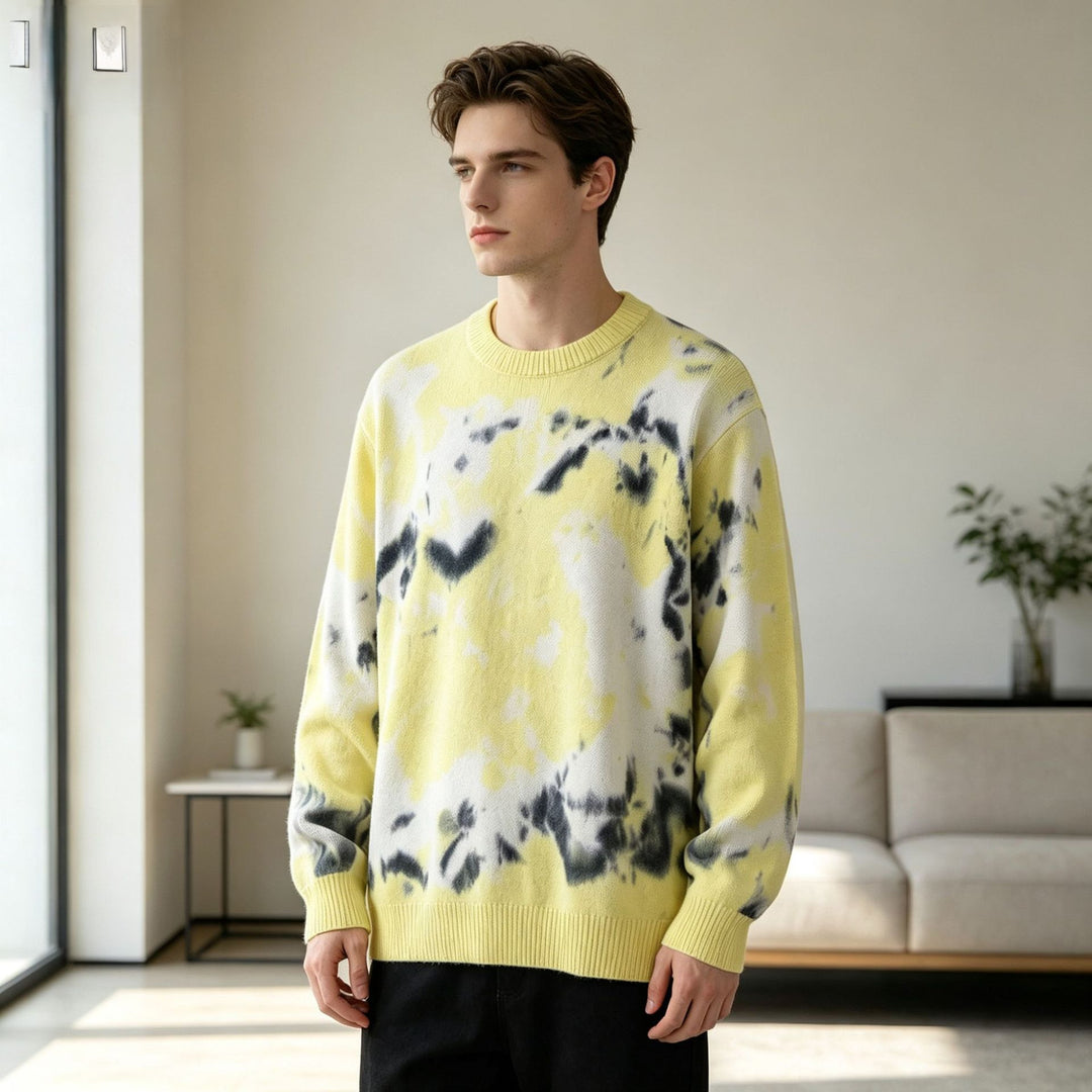 Men's Oversized Batik Sweater with Crew Neck and Ribbed Cuffs Mune Fashion