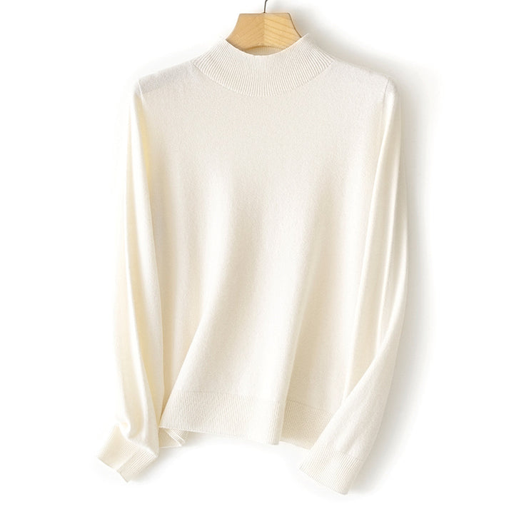Women's Fine Mock Neck Sweater in Cashmere Blend with Ribbed Edges Mune Fashion