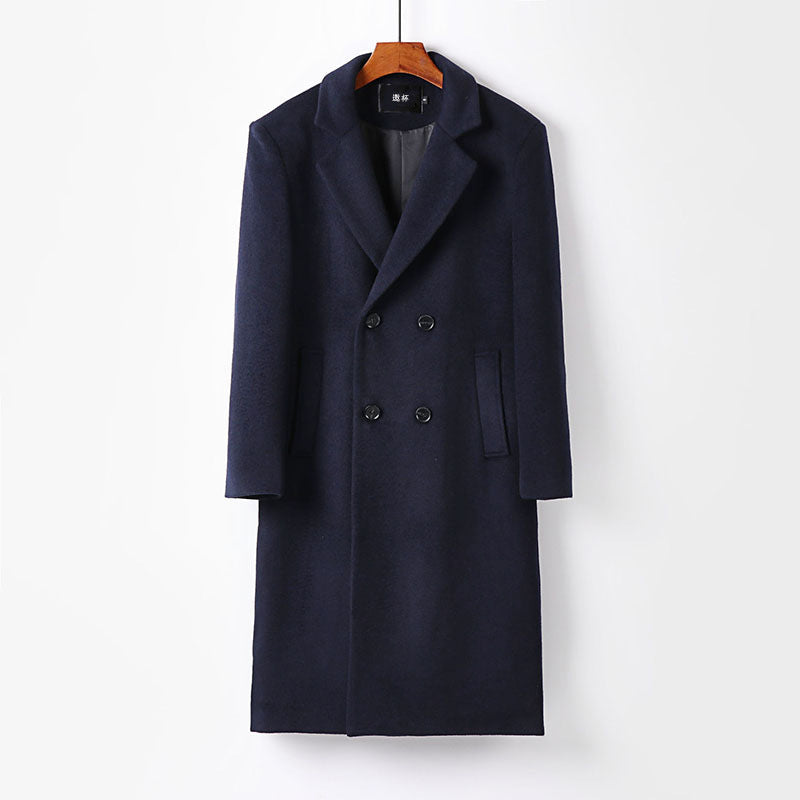 Men's Double-Breasted Wool Coat with Shawl Collar and Long Cut Mune Fashion