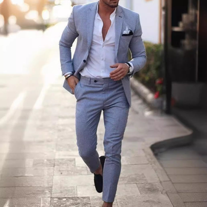 Men's tailored linen suit set with single-breasted blazer and slim chino pants Mune Fashion