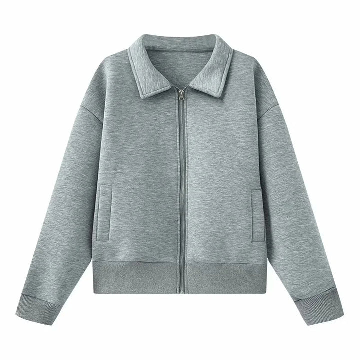 Ladies casual sweatshirt jacket with full zip and shawl collar Mune Fashion