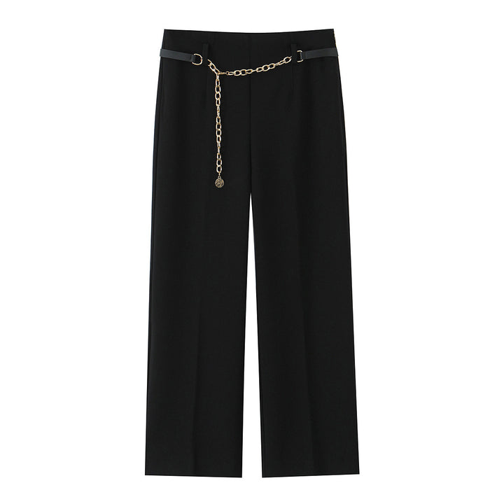 Women Elegant-wide cut suit pants with crease and decorative chain belt Mune Fashion