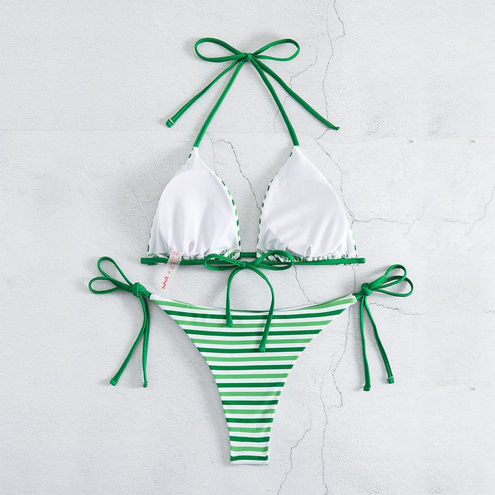 Women's Triangle Bikini with adjustable ties and contrasting stripes Mune Fashion