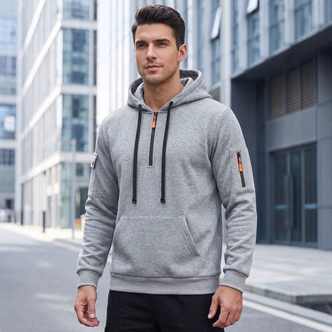 Men's hoodie with half zipper and utility arm pocket Mune Fashion