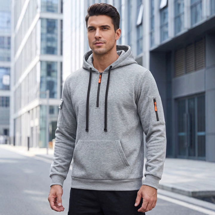 Men's hoodie with half zipper and utility arm pocket Mune Fashion