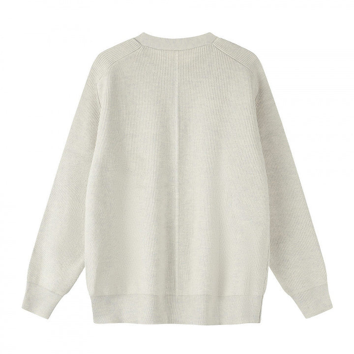 Unisex Boxiger Fine Knit Cardigan with Round Neck, Raglan Sleeves and Partial Button Placket Mune Fashion