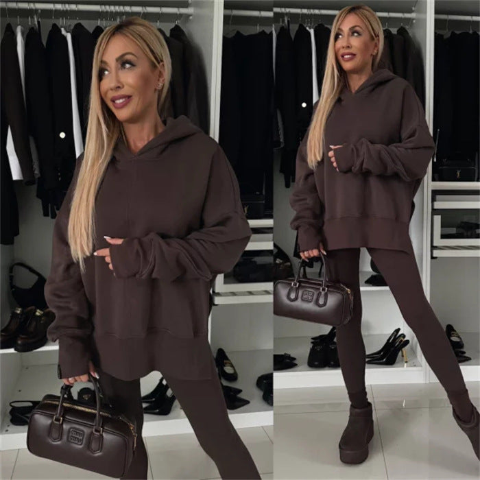 Ladies oversized hoodie with leopard print, contrast cuffs and extended back hem Mune Fashion