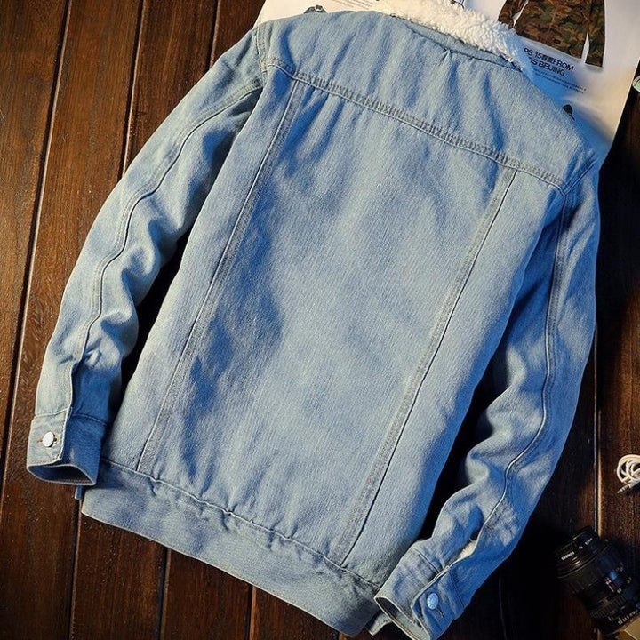Men's Casual Denim Jacket with Fleece Lining Mune Fashion