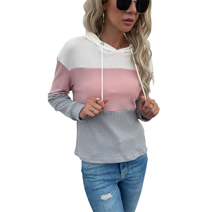 Women's Structured Waffle Knit Hoodie with Color Block, Drawstring and Casual Fit Mune Fashion