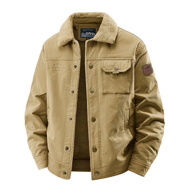 Men's quilted canvas worker jacket with teddy collar, thermal lining, and multiple pockets Mune Fashion