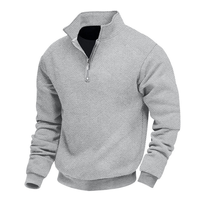 Men's fine-structured half-zip sweater with graphic waffle-knit look and stand-up collar Mune Fashion