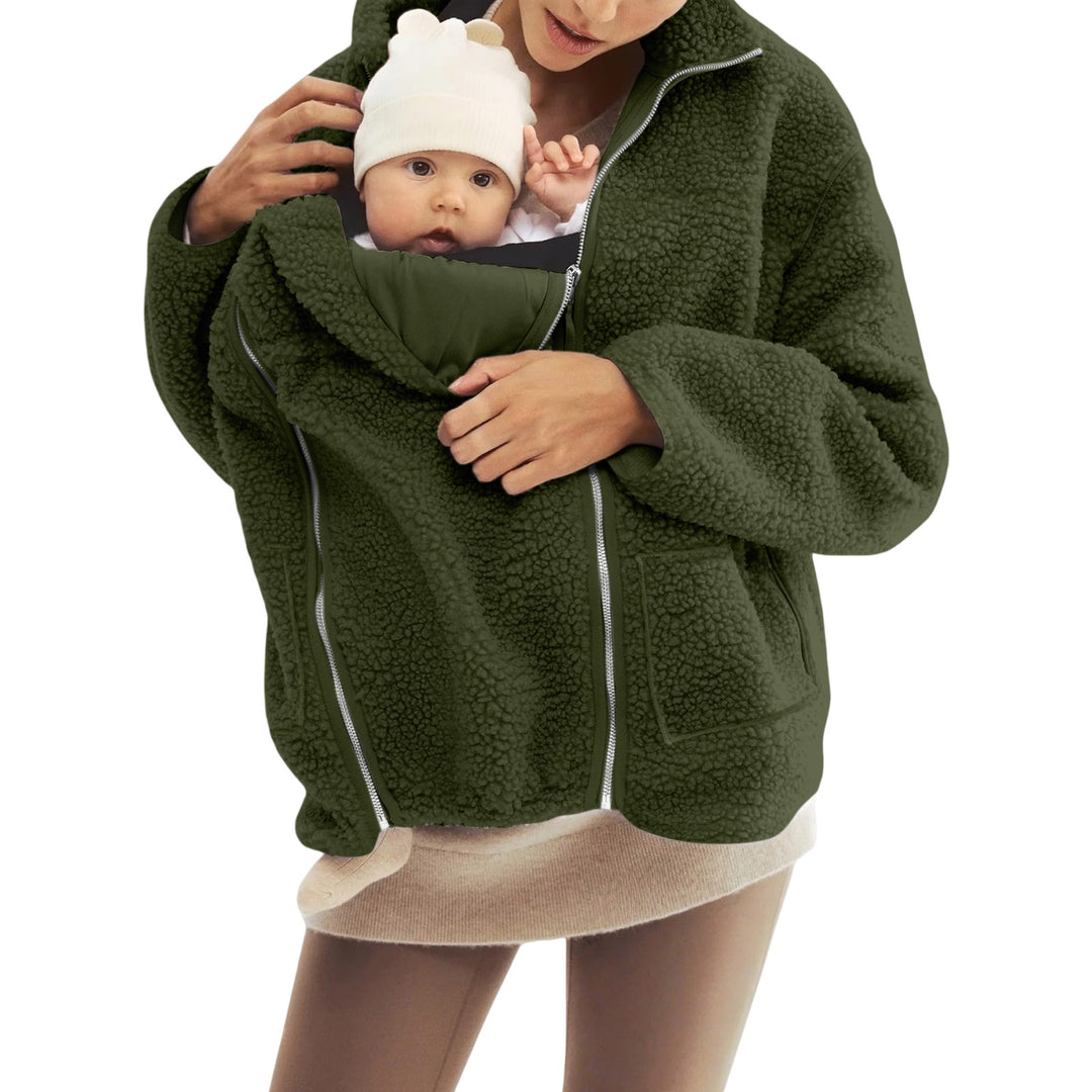 Women's oversized teddy fleece jacket with stand-up collar and full-length zipper Mune Fashion