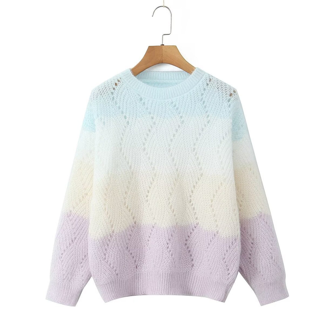 Women Ajour knitted oversized sweater with gradient and round neckline Mune Fashion