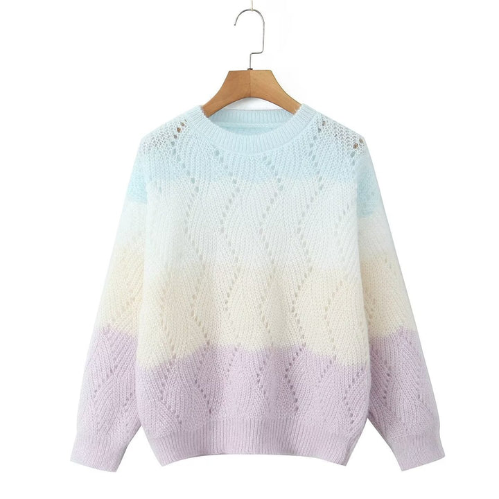 Women Ajour knitted oversized sweater with gradient and round neckline Mune Fashion