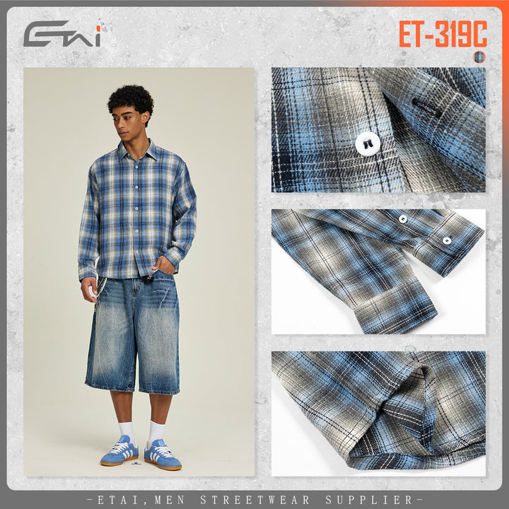 Men's Loose Checkered Flannel Shirt with Full Button Placket Mune Fashion