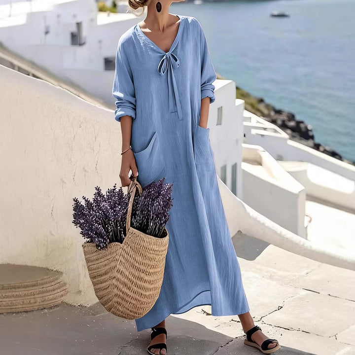 Women's maxi dress with side pockets and bow details Mune Fashion