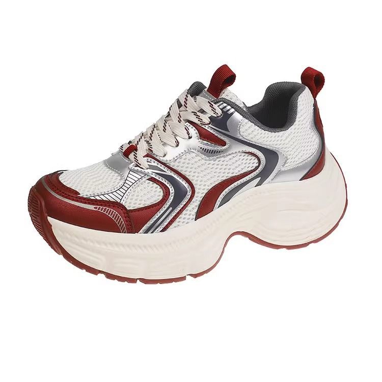 Women's Voluminous Chunky Sneakers with Breathable Mesh-PU Mix and Sculpted Wedge Sole Mune Fashion