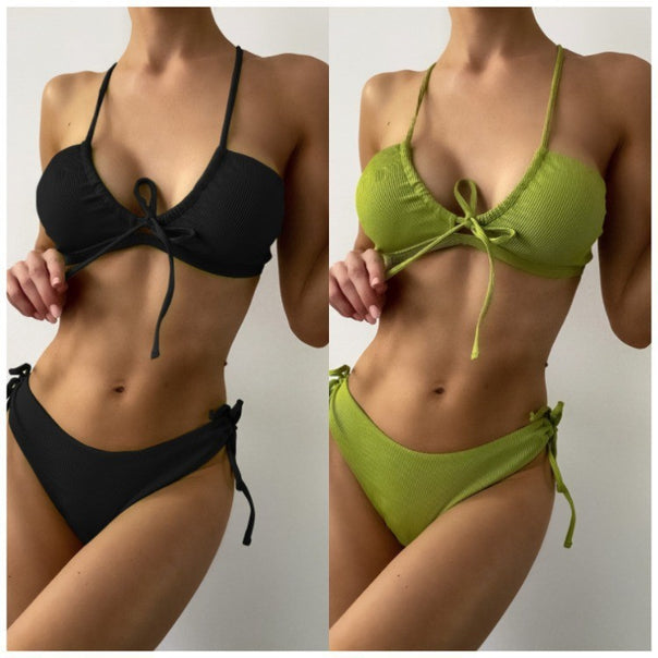 Women's triangle bikini with adjustable ties and elegant ruffle design Mune Fashion