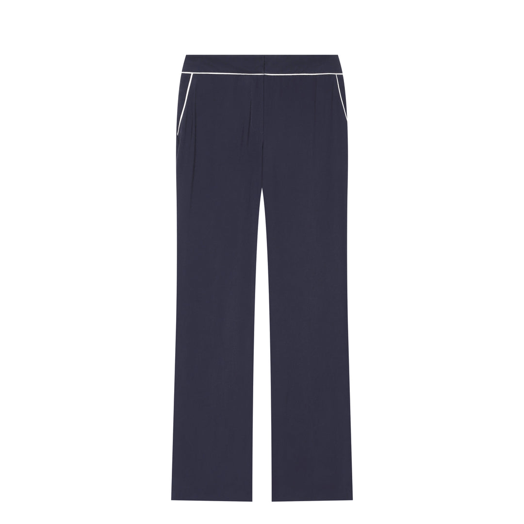 Women's high waist fabric trousers with contrast piping and straight leg Mune Fashion